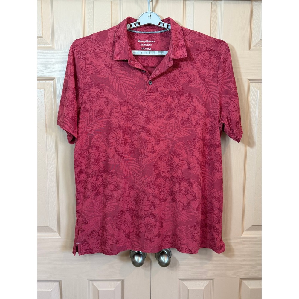 Tommy Bahama IslandZone Polo Red Floral Jacquard Shirt 2XLT Tall Mens